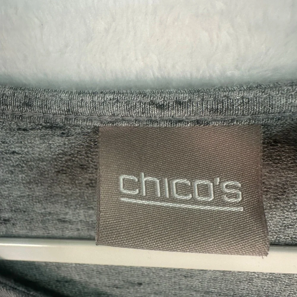 Chico's Knit Top Womens XL Gray 3/4 Sleeve Scoop Neck Heathered Pullover - Picture 4 of 8